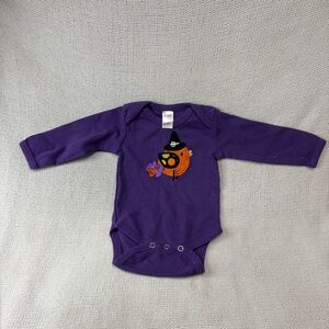 Monag Halloween Bodysuit, Witch Bird Appliqué Purple Long Sleeve Onesie